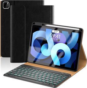 Keyboard case for ipad Air 11 inch(M2 2024)/10.9 Inch Air 5th 4th Generation & iPad Pro 11 inch (1st/2nd/3rd/4th Gen)-Backlit Detachable Keyboard, Leather cover with upper easily Pencil Holder-(Black)