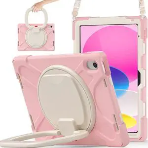 SCSVPN Case for iPad (A16) 11th Generation 11-inch 2025/10th Generation 10.9 Inch 2022, Full Body Shockproof Protective Kids Cover with Pencil Holder, Rotating Stand & Handle, Shoulder Strap - Pink