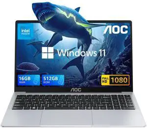 AOC 2025 Laptop, Laptop Computer with Intel Quad-Core Processor Twin Lake N150(Up to 3.6GHz) 16GB DDR4 512GB SSD 15.6 Inch FHD Premium Laptop Windows 11 Pro, Metal Shell, Type-C