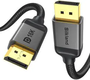 Silkland DisplayPort 2.1 Cable, DP 2.1 Cable 10FT [16K@30Hz, 10K@60Hz, 8K@120Hz, 4K@240Hz 165Hz 144Hz] 40Gbps HDR10 HDCP DSC 1.2a, Video Display Port 2.1 Cord Compatible FreeSync G-Sync Gaming Monitor