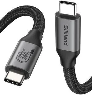 Silkland 80Gbps USB 4 Cable for Short Thunderbolt 5 Cable 1.6FT, 120Gbps Bandwidth for 16K/Dual 8K, 240W Charing, Braided USB C Data Cable Compatible Thunderbolt 4/5, SSD,MacBook M4 Pro/Max,Dock,eGPU