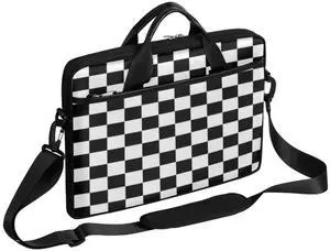 Checkered Black Laptop Case Bag for Boys Men,15.6 inch Messenger Shoulder Bags,Water Resistant Notebook Computer Bag Briefcase Sleeve Carrying for Work,School