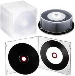 Singhoow 25 Pcs CD-R Blank Discs with 25 Pcs Clear Jewel Case 700MB 80 Minutes 52X Recordable Blank CD with White Inkjet Printable Center and Black Recording Surface Vinyl CD Disc for Music Data