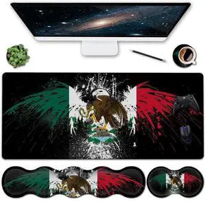 Mouse Pad Wrist Support SetExtended Gaming Mouse Pad and Ergonomic Memory Foam Keyboard Wrist Rest for OfficeHome XXL Waterproof Writing pad Large Desk Pad Mexico Flag Eagle Pattern Mouse Mat