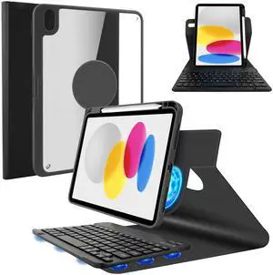 SOPPY Keyboard Case for iPad 10th Generation 10.9-inch 2022, Magnetically Detachable Keyboard Cover with Pencil Holder, Rotatable Keyboard Case for New iPad 10th Gen 2022 (Black)