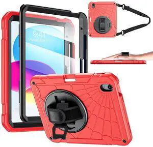 Stweap Case for iPad (A16) 11th Generation 11-inch 2025, iPad 10th Generation 10.9-inch 2022, with Built-in Screen Protector &360° Rotate Hand Strap/Stand,Red