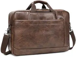 Faux Leather Messenger Bag for Men 17-17.3 Inch: Convertible 3 in 1 Backpack Laptop Bag Briefcase Computer Handbags Shoulder Crossbody Bag with Padded Laptop Sleeve for Work College Travel, PU Coffee