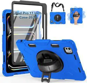 SUPFIVES 2024 iPad Pro 11 Inch Case M4 (5th Generation), with Screen Protector/Shoulder Strap/Pencil Holder/Handle/Rotating Stand, Blue