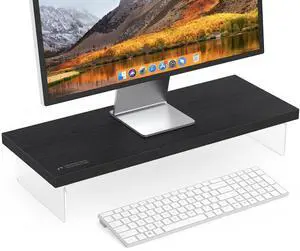 SSWOOD Monitor Stand Riser, Wood & Acrylic Computer Monitor Stand Desk Desktop Organizer Table for Home, Office Workspace, Laptop Riser, Printer, PC & TV Screen Riser