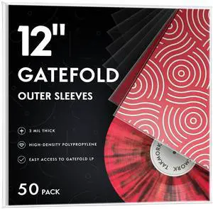 TAKMORK Gatefold Record Albums Outer Sleeves: Plastic Record Sleeves for 12-inch Vinyl Storage 3 Mil Thick Clear Album Cover Protectors, 50pcs