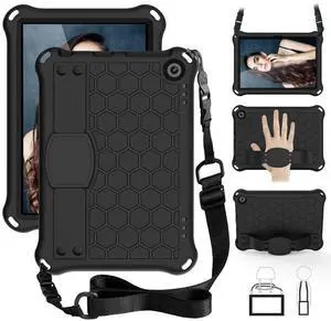 Bumper Case for Fire HD 8"/Plus 10th Gen (2020 Only), Techcircle Shockproof Hand Belt Stand Cover Kids EVA Foam Honeycomb Protective Case with Shoulder Strap Handle Light Cover, Black