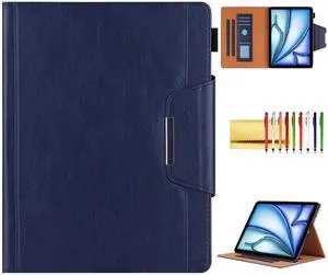 Folio Case for iPad Air 11" M3 M2, Air 10.9", iPad Pro 11 2018-2022 - Techcircle PU Leather Stand Soft TPU Back Magnetic Smart Cover with Pencil Holder + Card Slots + Front Pocket, Navy