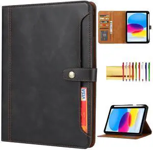 Folio Case for iPad (A16) 11" 2025 / iPad 10th Generation 2022, TECHCIRCLE Vegan Leather Folding Stand [Pencil Holder] Soft TPU Back Shell Protective Smart Cover with Card Slots & Pockets, Black
