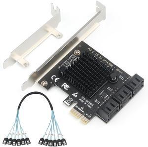 PCIe to 6-Port SATA 3.0 Expansion Card for 4K Video Editing Storage, ASM1166 Chipset, 6Gbps SSD/HDD Adapter with Heatsink, Plug & Play for Windows/Mac/Linux/NAS