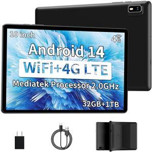 2025 10 inch Tablet Phone 4G LTE Cellular Tablets Android 14 Tablet with Sim Card Slot Unlocked 10GB+32GB with Protective Case with GPS 2.0GHz Processor 8MP Camera and 1TB TF Expandable