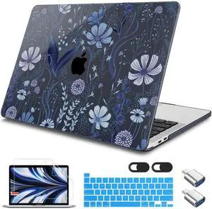 Tuiklol for MacBook Pro 16 inch Case (2020 2019 Release) Model A2141, Hard Shell Case for Keyboard Cover& OTG & Camera Cover with Retina Display and Touch Bar Fits Touch ID,Blue Line Floral