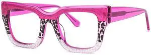 VOOGLAM Square Non-Prescription Blue Light & UV400 Blocking Eyestrain Eyewear for Women in Purple and Pink Checkered Acetate