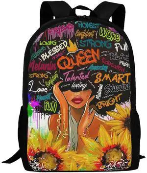 Waykales African Black Art Girl Travel Backpack School Laptop Bag for Women Girls College Students Work 17" Hiking