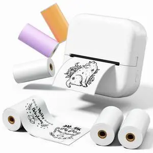 WCZ Mini Printer M02X Sticker Printer Print Pod Portable Bluetooth Thermal Sticker Maker with 6 Rolls Thermal Paper-50mmx3.5m