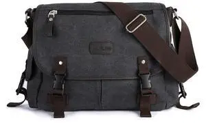 Messenger Bag for Men,Unisex Canvas Shoulder Bag,Classic Vintage Military Messenger Bags for women, satchel Bag,Crossbody Bookbag,Black