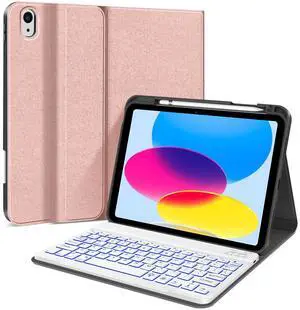WERNURPAI iPad 10th Generation Keyboard Case 10.9inch 2022, Backlit Keyboard Case for ipad 10th Gen A2696/A2757/A2777 Detachable Bluetooth Keyboard Case with Pencil Holder Rose Gold