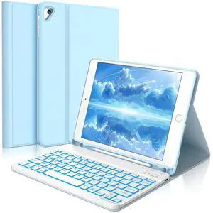 WINCHKING Backlit Keyboard Case for iPad 9.7 Inch,5th/6th Generation(2017/2018)&Air 2/1 (2014),7-Color Backlit,Detachable Wireless Keyboard with Built-in Pencil Holder Case for iPad Pro 9.7",Blue