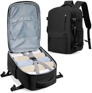 winspansy Carry on Travel Backpack for Women Men Lightweight Business Gym Laptop Work Backpack Airport Frontier Airlines Personal Item Bag Flight Approved Mochilas de Viaje Black