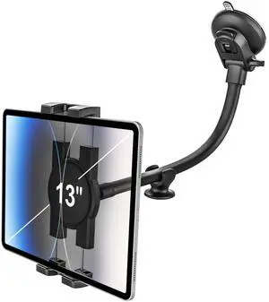 woleyi Car Windshield Tablet Mount - [Super Suction & Stable] Long Arm Tablet Mount for Car Window Dashboard, for iPad Pro Air Mini, Galaxy Tabs, iPhone, Galaxy Tabs, Z Fold, Fire HD, 4.7-13" Devices