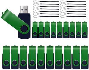 20-Pack 1GB USB 2.0 Flash Drives,XUANREG Thumb Drives Memory Stick with Lanyards Green USB Drive Bulk (1GB,20PCS)