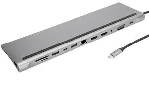 12 in 1 Type C Laptop Docking Station, with 2 USB3.0, 1 USB2.0, 2, 1 VGA, 1 PD, 1 3.5MM, 1 Small Memory Card, 1 Memory Card, 1 RJ45, 1 Type C Interface