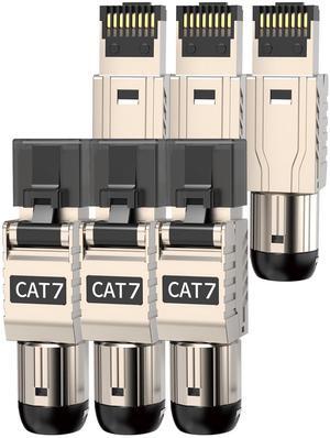 ZOERAX 6-Pack RJ45 Connectors Tool Free Cat7 Cat6a, Tool-Free Zinc Alloy Shielded Ethernet Termination Plugs for Cat 7 Cat 6a up to 23AWG Solid Bulk S/FTP Ethernet Cable