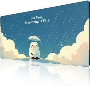 ZOCOZY 3XL Extended Cute White Bear Mouse Pad 48x24 inch, Everything is Fine Mousepad with Stitched Edge, Waterproof Desk Mat with Non-Slip Base, Gaming Mouse Pad for Computer Home Office
