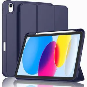 ZryXal iPad (A16) Case/iPad 10th Generation Case [11-Inch 2025/10.9 Inch 2022] with Pencil Holder, Smart Cover with Soft TPU Back [Support Auto Wake/Sleep] (Dark Blue)