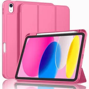 ZryXal iPad (A16) Case/iPad 10th Generation Case [11-Inch 2025/10.9 Inch 2022] with Pencil Holder, Smart Cover with Soft TPU Back [Support Auto Wake/Sleep] (Peach Red)