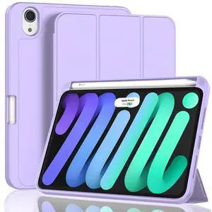 ZryXal for iPad Mini 7 Case A17 Pro 2024/iPad Mini 6 Case 2021 8.3 Inch with Pencil Holder, iPad Mini 7th/6th Generation Case with Soft TPU Back and Auto Sleep/Wake, Clove Purple