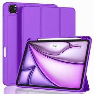ZryXal New iPad Air 13 Inch Case M3 2025/M2 2024 with Pencil Holder, Trifold Stand Smart Case with Soft TPU Back,Auto Wake/Sleep(Grape Purple)