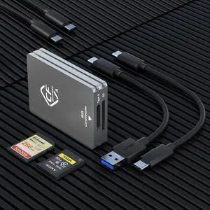 CFexpress Type A and SD Card Reader, Dual-Slot USB3.2 Gen2 10Gpbs Type A CFexpress Card Reader Adapter USB C to USB C/USB A for CFexpress Type A/SD Memory Card,Support Windows/Mac/Linux/Android