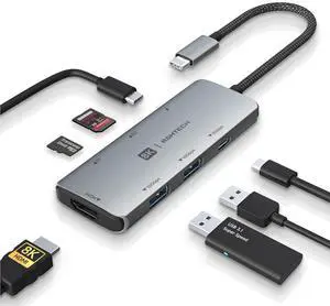 USB C Hub, RSHTECH USB C Dongle Adapter with 8K HDMI, 10Gbps USB C and 2 USB A Data Ports, 100W Power Delivery, SD/TF Card Reader, Aluminum USB 3.1/3.2 Gen 2 Hub for PC and Laptop, RSH-T02