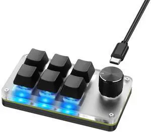 SinLoon Mini Macro Programmable Keyboard USB Mini 6 Key 1 Knob Mechanical OSU Gaming Keyboard RGB DIY Multi-Function Keyboard Compatible with Mac OS, Windows (Black)