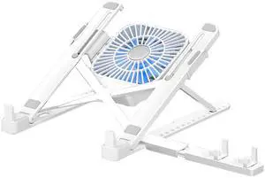 Thinkeagle Laptop Stand, Removable Cooling Fan, ABS + Anti-Slip Silicone, Portable and Foldable, Suitable for Laptops 15.6 Inch and Below, White
