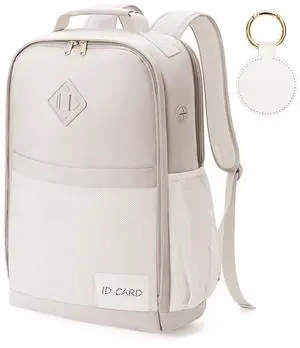 ECOHUB Travel Backpack for Women Men, 17.3" Laptop Backpack with Hat Clip Water-Resistant Carry On Casual Daypack Lightweight Personal Item Bag with USB Charging Port for Weekender Work School, Beige