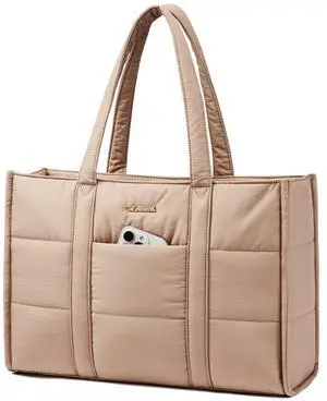 LOVEVOOK Laptop Bag for Women, Puffer Tote Bag for Work 17 Inch Large Computer Briefcase for Teacher Nurse, Quilted Lightweight Casual Shoulder Bag For Travel, Daily