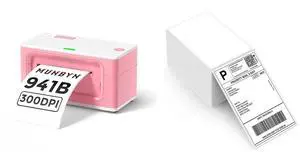 MUNBYN Bluetooth Thermal Label Printer 941B+Thermal Direct Shipping Label (Pack of 500 4x6 Fan-Fold Labels)