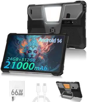 8849 Tank Pad E Tablet Android 14, Dual 4G 10.95'' Rugged Projector Tablet 24GB RAM, 21000mAh Octa-core Waterproof Outdoor Unlocked Tablets 512GB ROM, 50MP+32MP Camera, Camping Light/WiFi/BT 5.3/GPS