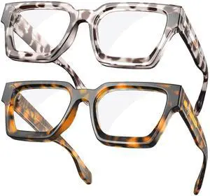 VISOONE 2 Pack Blue Light Blocking Glasses Rectangle Frame and Chic Preppy Look for Women Men RIVER