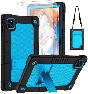 JBuwsdan for Callsky-Tab Cpad 10 / Callsky-Tab Ctab 10 10.1 inch Tablet Case Kids Shockproof Cover with Kickstand Shoulder Strap and 2 Pcs Tempered Glass Screen Protector (BlackBlue+2Pcs)