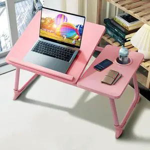 Laptop Desk for Bed,Asltoy Laptop Bed Tray Table,Foldable Lap Desk Stand Notebook Desk Adjustable Table for Bed Portable Notebook Bed Tray Lap Tablet with Cup Holder (Pink)