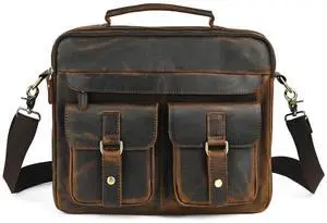 Handadsume Water Resistant Canvas + Leather Business Attache Tote Briefcase 14" Laptop Office Portfolio Bag For Men FBB207 (Brown)