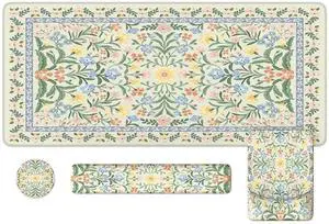 iLeadon Green Floral Desk Cover Mat, Computer Mouse Pad and Keyboard Wrist Rest, Non-Slip Base Keyboard Wrist Rest and Mouse Pad Set, Office Desk Mat Cute for Women (Light Green)