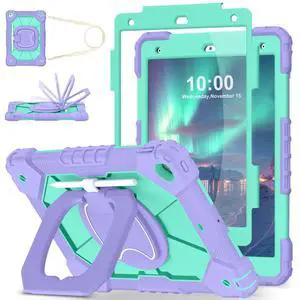WESOROL Case for iPad 9th/8th/7th Generation 10.2 Inch iPad 9th Generation Case with Screen Protector Rotating Stand Pencil Holder Heavy Duty Shockproof Cover for 9th Gen iPad Case Kids,Purple Green